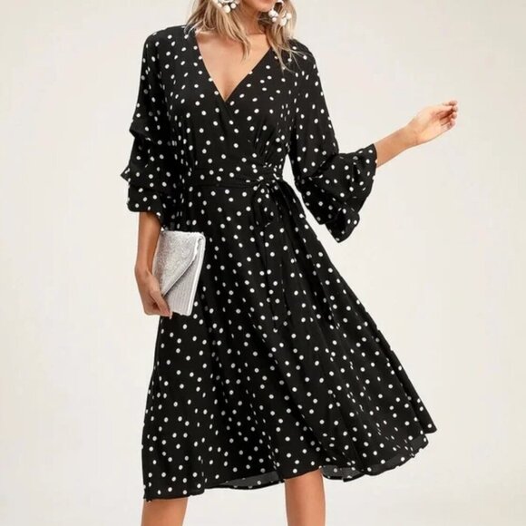Lulus Dresses & Skirts - Lulus Polka Dot Wrap Dress Black and White Size Medium